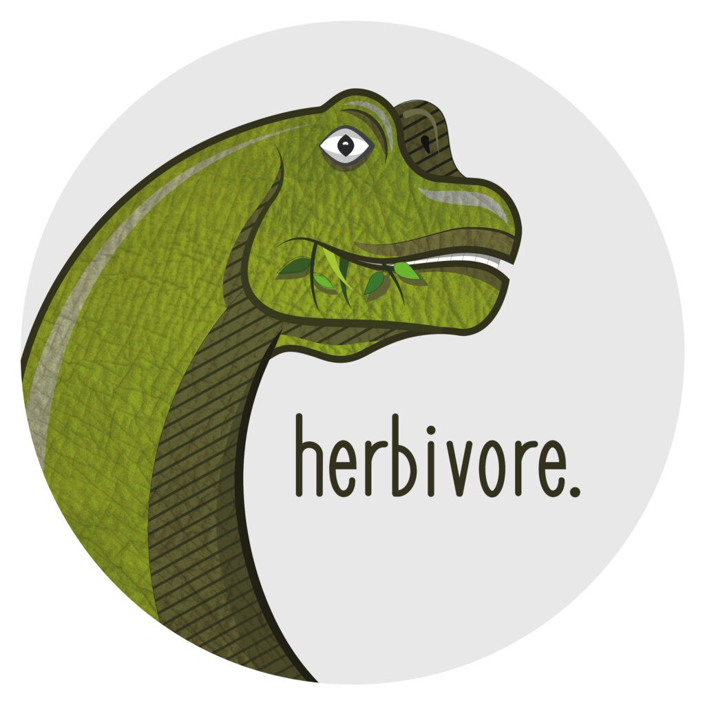 brontosaur with text „herbivore“