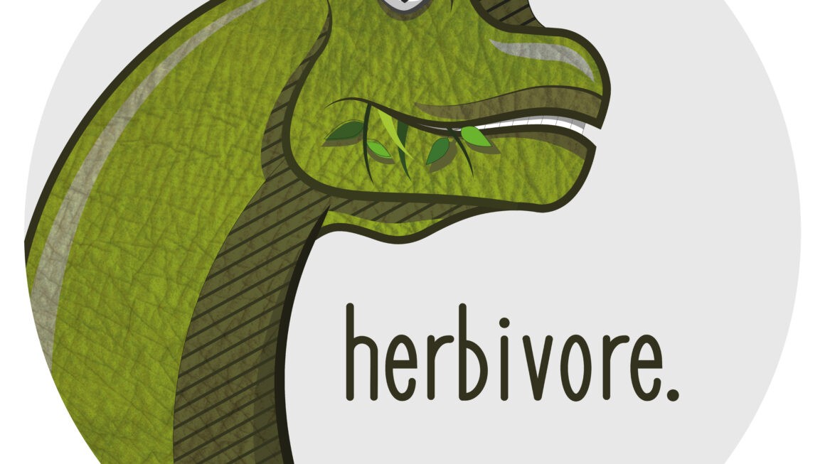 brontosaur with text „herbivore“