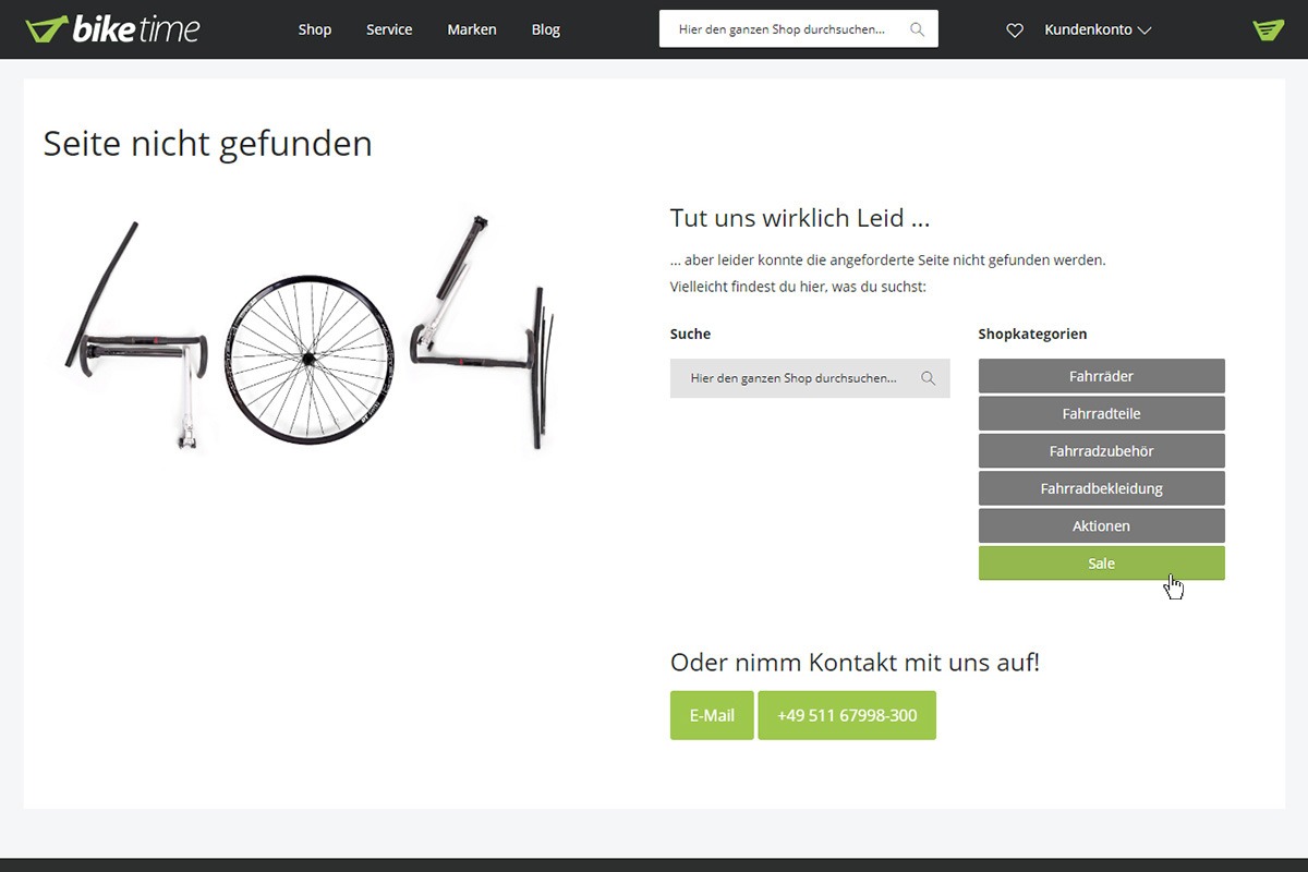404-Fehlerseite der Biketime GmbH