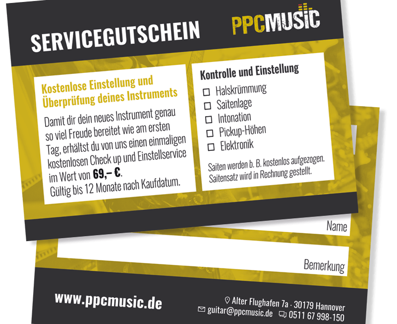 Zwei Servicegutschein-Karten von PPC Music