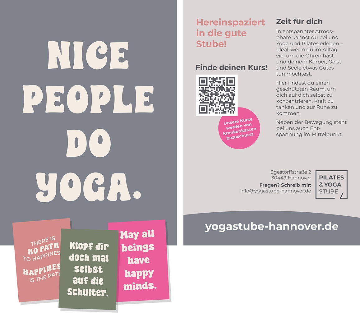 Flyer im Postkartenformat der Yoga- und Pilatesstube Hannover